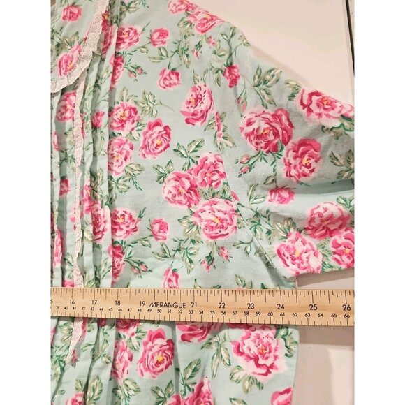 Lanz of Salzburg Flannel Pajamas 2 Piece Mint Green Pink Roses NWT 1X Floral - Picture 7 of 16